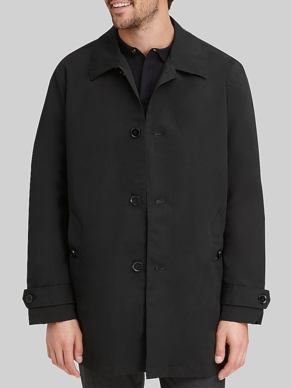 INC International Concepts Black Single-Breasted Trench Coat